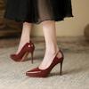 1088A Pointed Thin Heels High Heels Women's Sexy Temperament Waterproof Table Single Shoes Women's Feet Are Not Tired, Solid Color Super High Heels