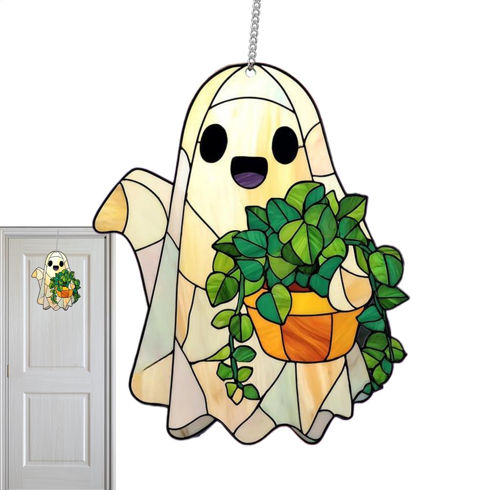 Halloween Ghost Stained Glass Ghost Decor 2D Cute Spooky Pendant Sun Catcher For Window Decor Indoor Outdoor Holiday Crafts