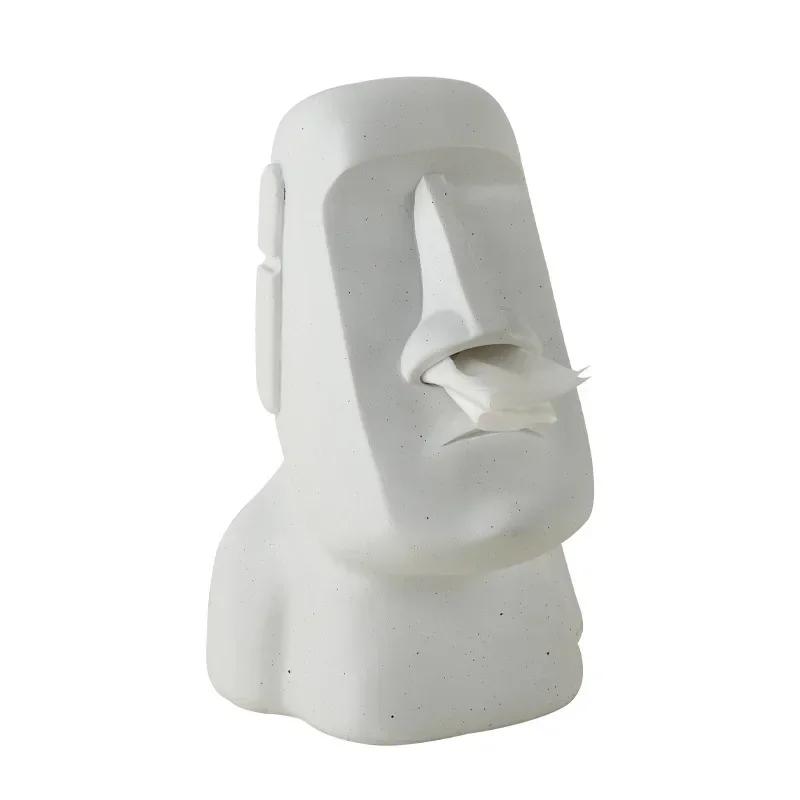 Kitchen Moai Stone Statue Island Portrait Dispenser Tissue Box Napkin Storage Mouth Organizer Accessories Useful Things Decor