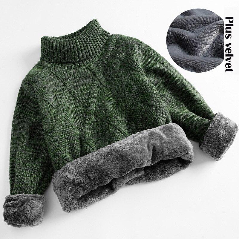 Winter Boy Kids Thick Knitted Bottoming Shirts Solid High Collar Pullover Sweater Baby Boys Sport Clothes