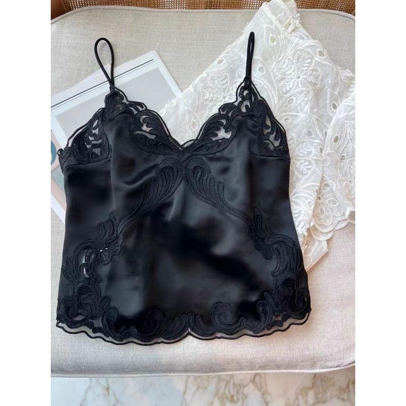 

Стильные уникальные летние женские топы с V-образным вырезом и кружевом Black S