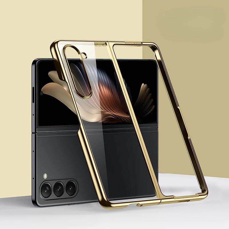 Electroplated Transparent Phone Case for Samsung Galaxy Z Fold 7 6 5 4 3 Fold6 Fold5 Fold7 Clear Hard Shell Anti Drop Cover