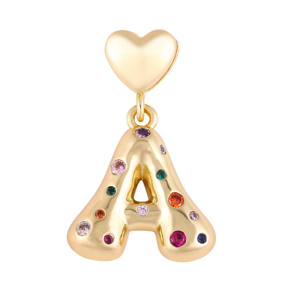 18K Gold-Plated Zircon Necklace with Cross and Colorful Letter Pendants