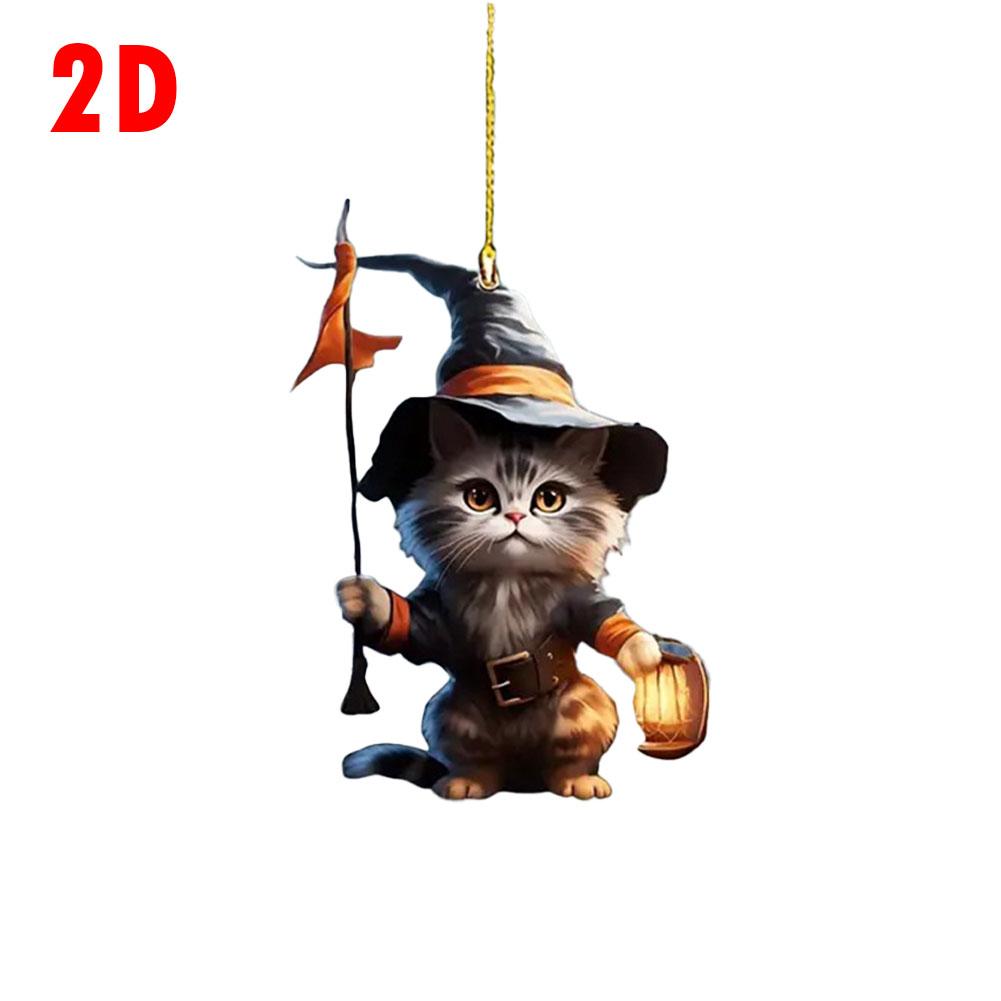 NEW Cute Acrylic Halloween Witch Cat Lantern Ornament Cat Shaped Pumpkin Hanging Pendant For Car Bag Keychain Decor C1D5