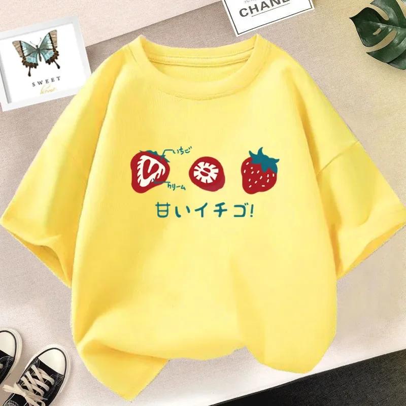 Strawberry Juice Graphic Print T-shirt Girls Aesthetic Pink Tops Tee 2024 Summer New Fashion Women T Shirt