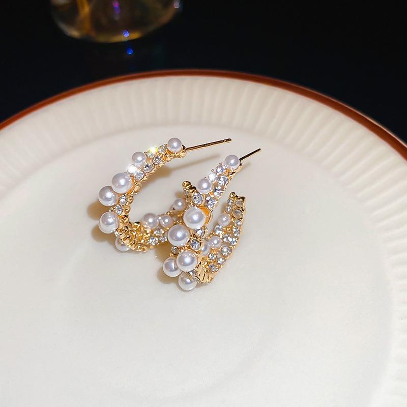 K real gold electroplated silver needle zircon resin fireworks earrings French court style earrings light luxury high-end earrings
