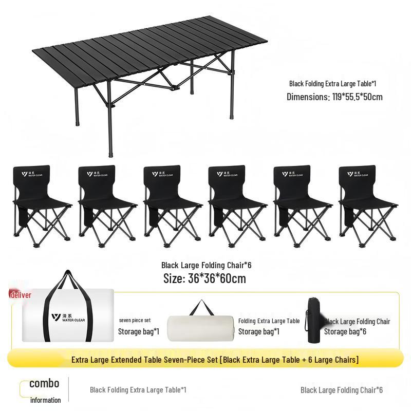 SERIES CLEAR Black 7-Piece Roll-Up Camping Picnic Set