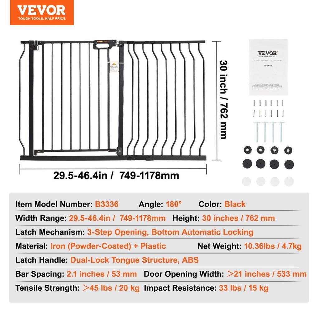 Baby Gate, 29.5"-48.4" Extra Wide, 30" High, Dog Gate for Stairs Doorways and House, Easy Step Walk Thru Auto Close Child Gate Pet Security Gate with