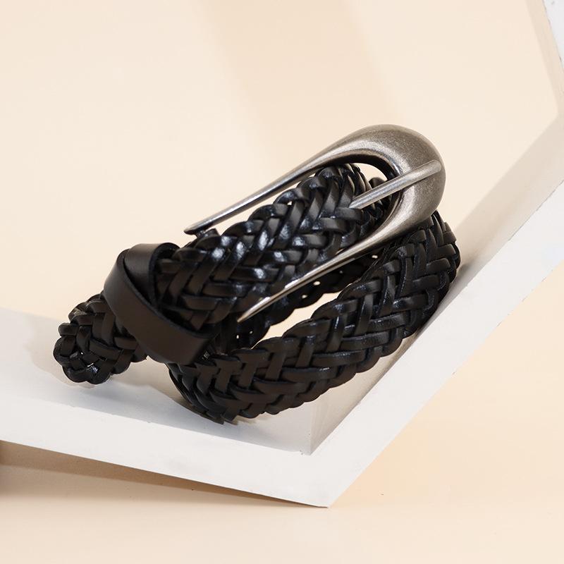 Mei Mary Handmade Braided Leather Belt, Top Grain Cowhide Women's Belt, Full Grain Genuine Leather Belt