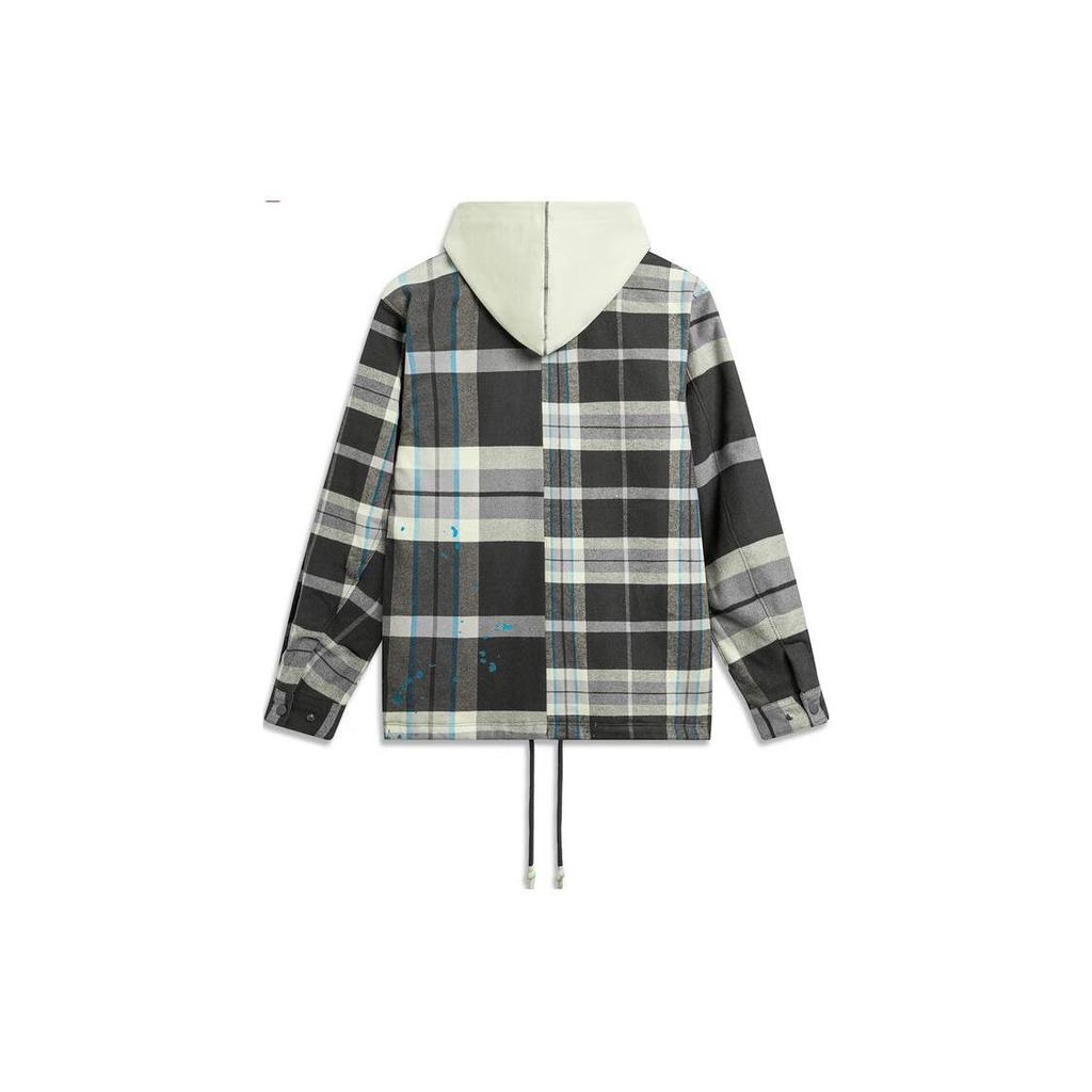 Li Ning Badfive Color Block Plaid Hooded Sports Cotton Jacket Men Jacket Gray Green AFMU003-2