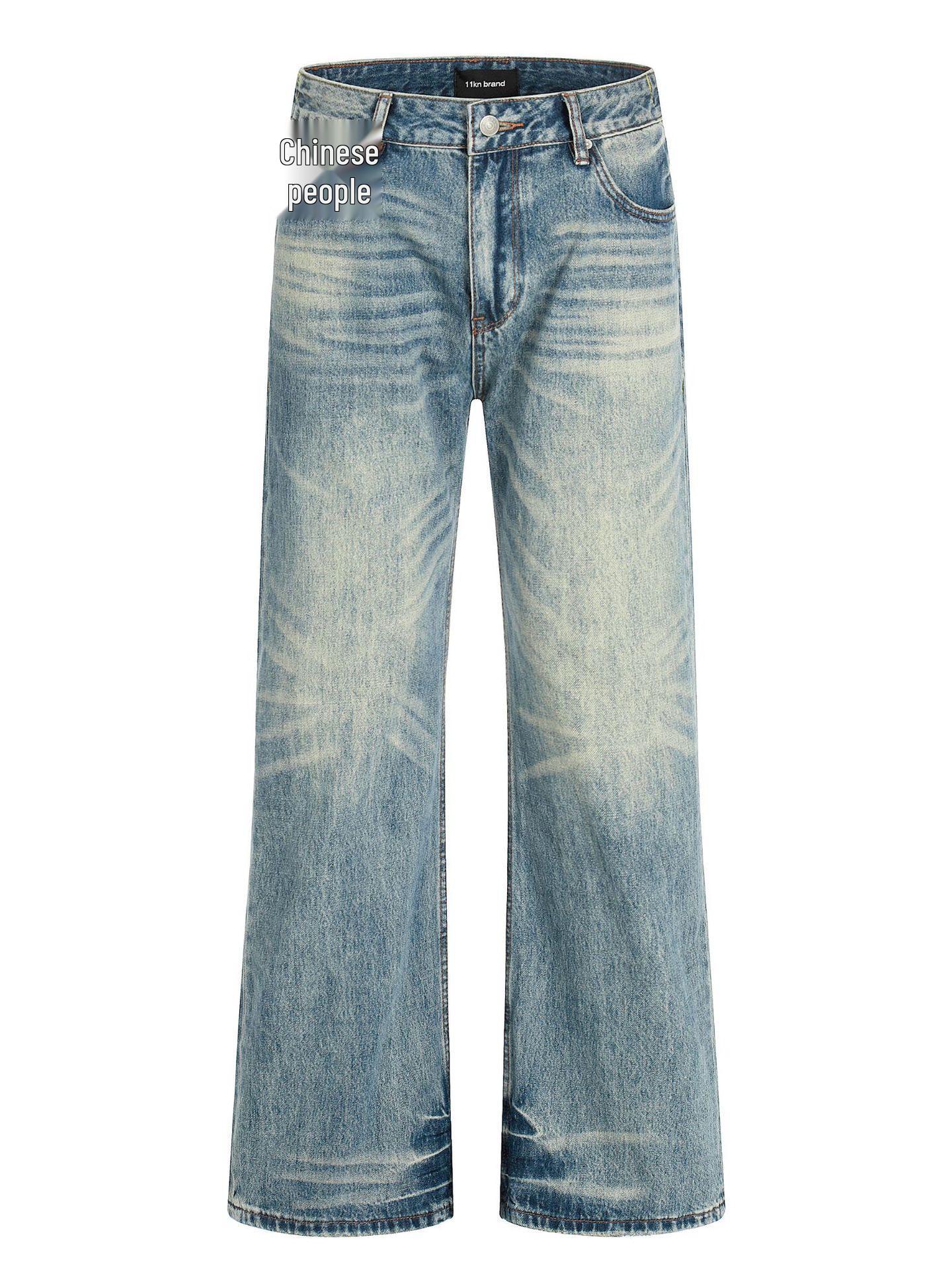 

Unisex 11KN Retro Blue Micro-Flare Slim-Fit Jeans with 3D Whiskers and Honeycomb Detailing M