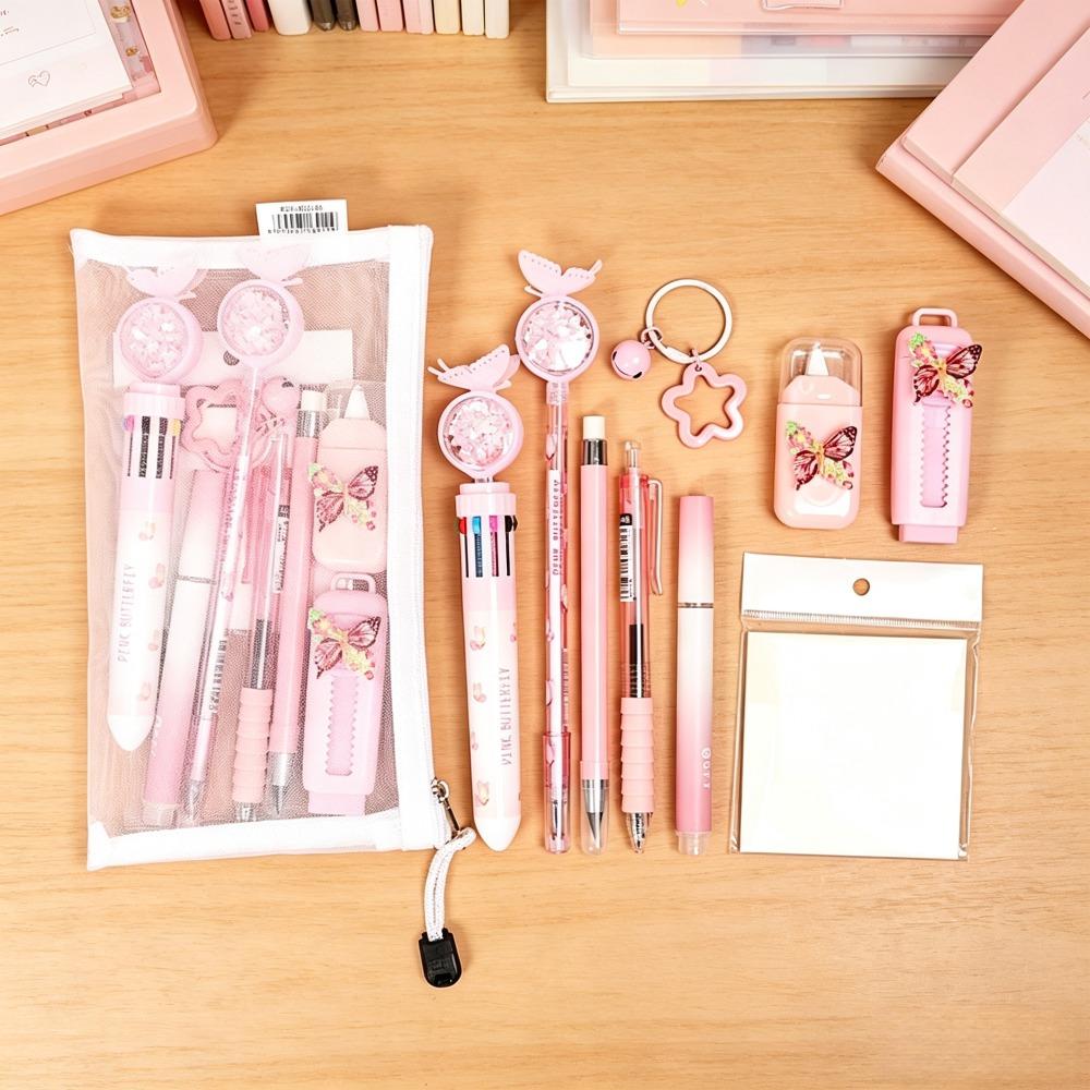 10pcs/Set Butterfly Series Writing Tool Kit Plastic Gel Pens Correction Tape  Children's Day Gifts