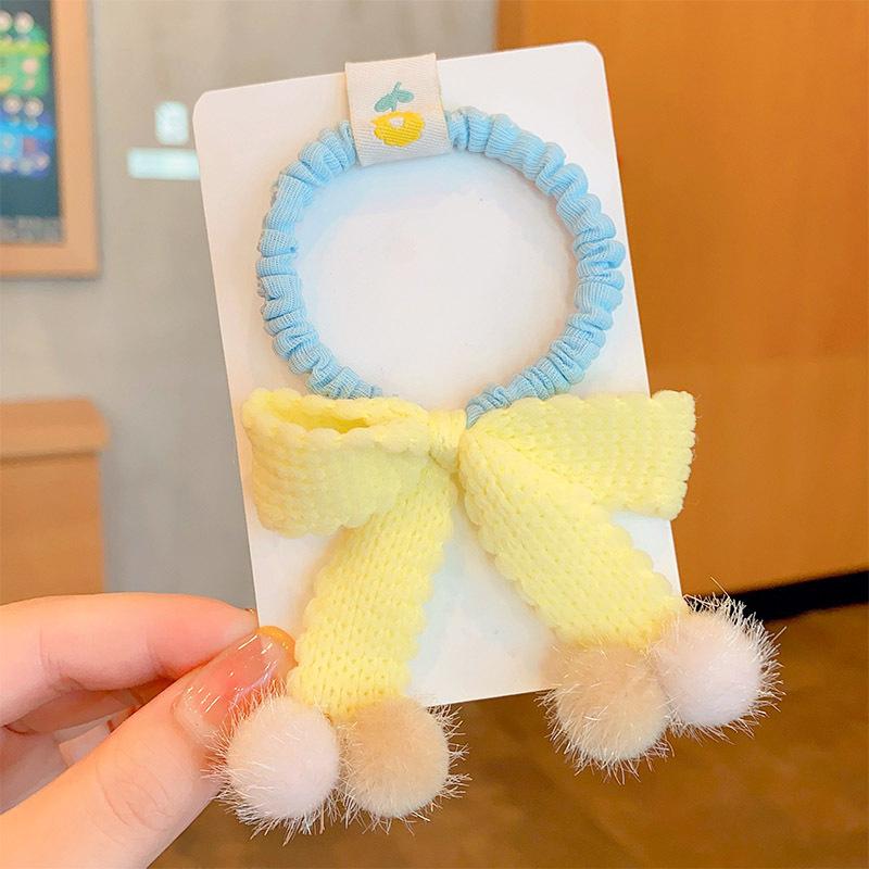 1PCS Cute Plush Small Ball Knitted Bow Girls Kids Elastic Hair Bands Children Hair Ties Princess Hair Accessories Baby Headwear