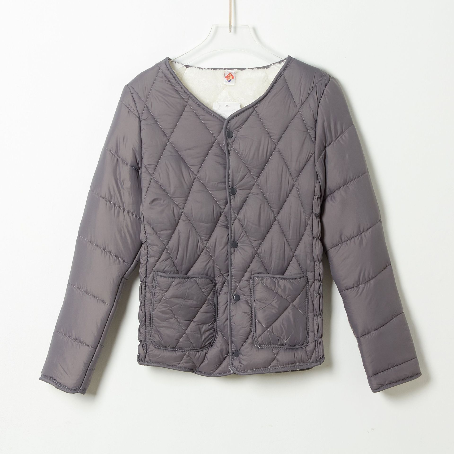 

Women s Warm Padded Thickened One-piece Fleece Liner Sleeves with Hair Spelling Sleeve Long-sleeved Cotton Jacket Cotton Clothing Women s Models 8208 M темно-сірий