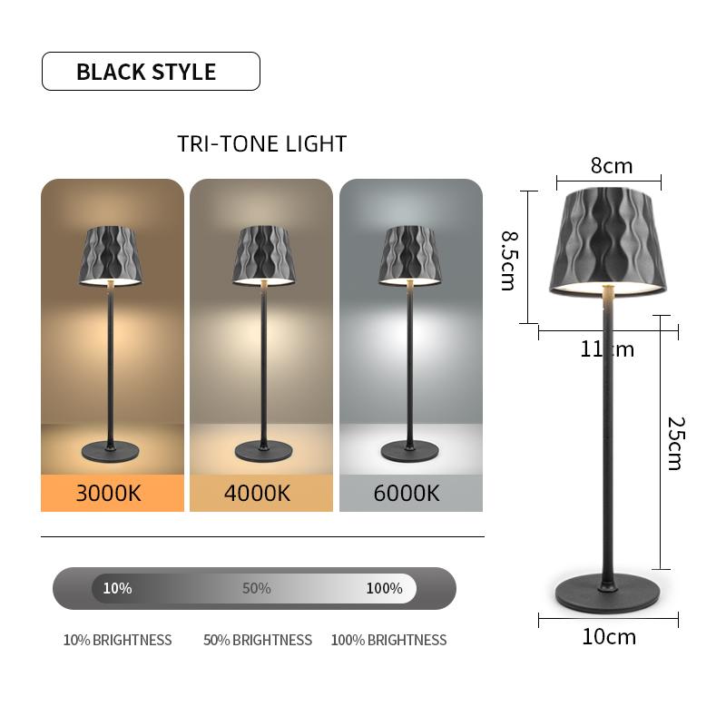 

3 цвета Настольная лампа Перезаряжаемый настольный ночник Сенсорное затемнение Прикроватные лампы Освещение для обеденного стола Для отеля Бара Кафе Свет для настроения чёрный
