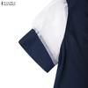 ZANZEA Women Casual Round Neck Mesh Splice Short Sleeve Summer Dress