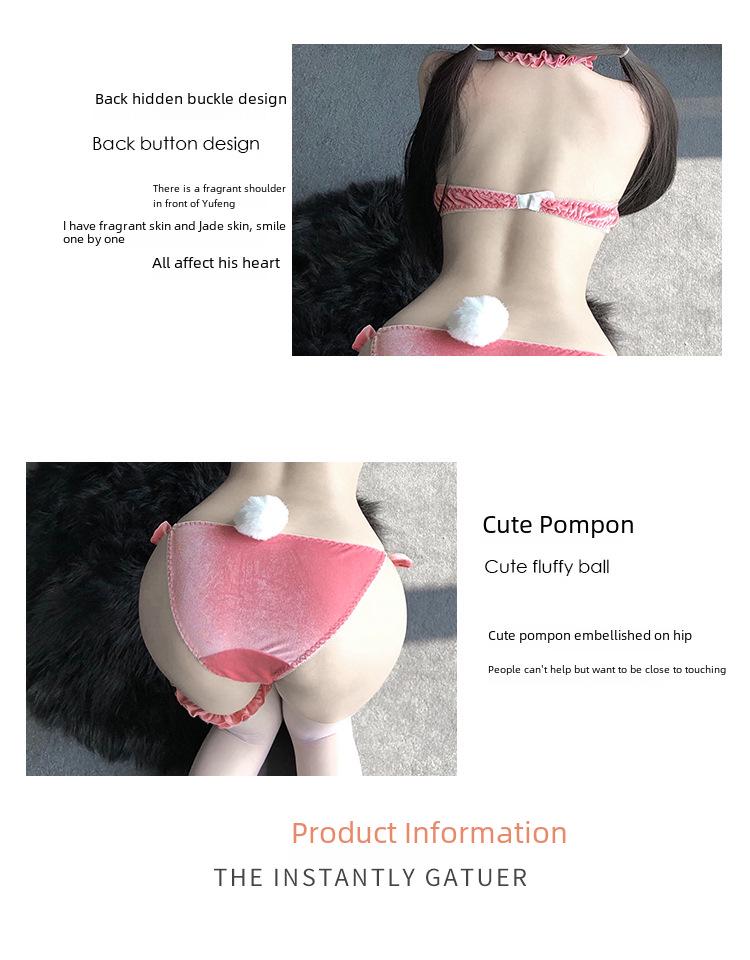 Lin Linting Seksowny Aksamitny Zestaw Bielizny Króliczka z Kokardką