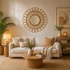 Eco Decx Rattan Flower Wall Mirror, Handwoven Boho Decorative Hanging Mirror for Bedroom & Living Room Decor, 60  x  2  x  55 cm