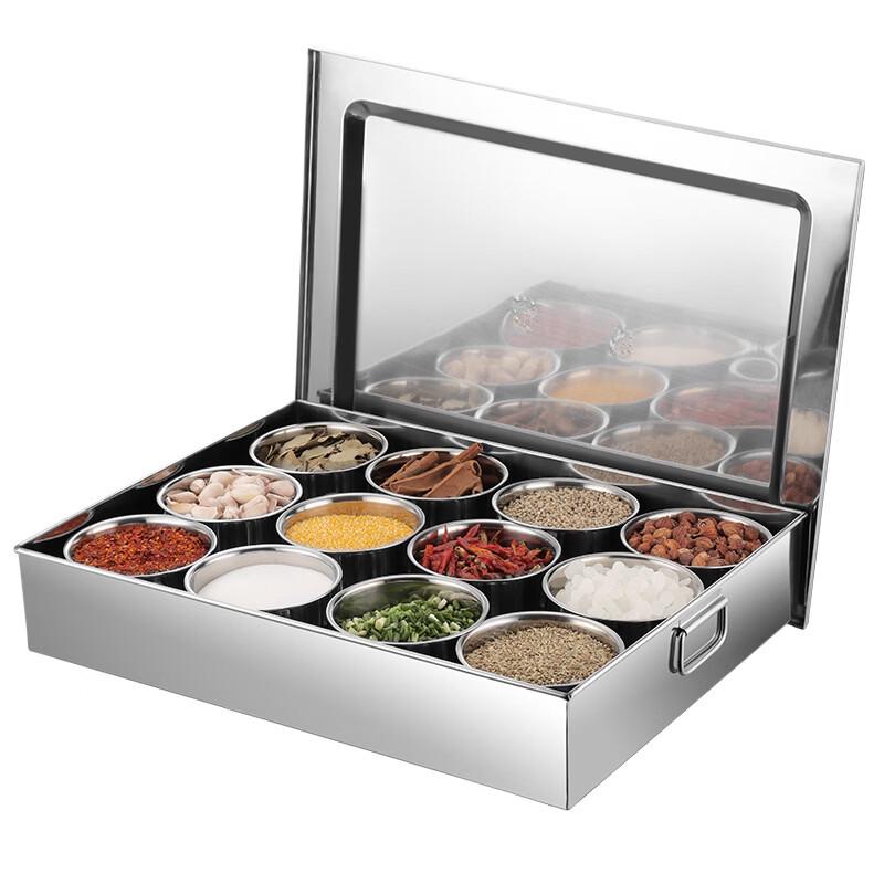 Commercial 304 Stainless Steel 12-Grid Seasoning Box
