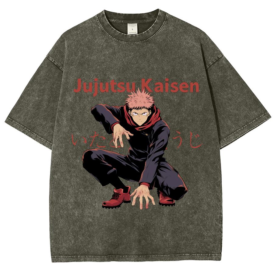 Jujutsu Kaisen Anime Clothing Itadori Yuji Graphic Print Tee Men Women Short Sleeve Tshirts Harajuku Male Washed Cotton T-shirt
