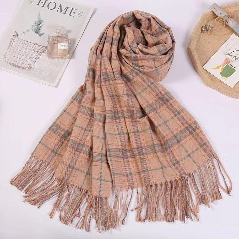 Girls Imitation Cashmere Lattice Stripe Checked Grid Wraps Korean Long Shawls Women Winter Scarves