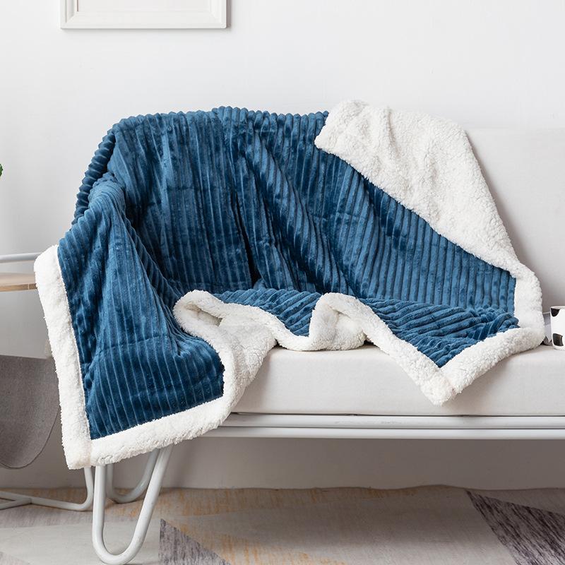 Nap Air-conditioning Blanket Soft and Comfortable Thickened Double-layer Solid-color Striped Lamb Wool Drawn Blanket