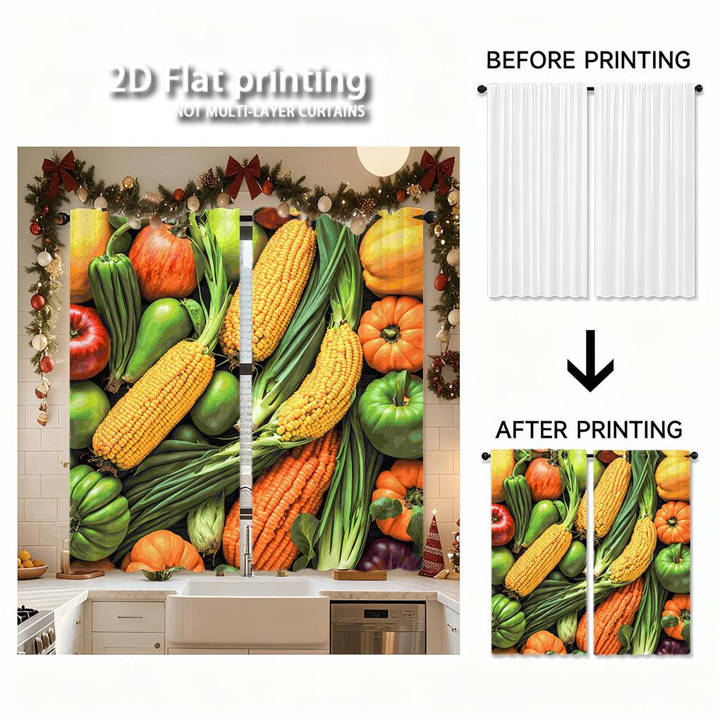 Piece Set High Definition Digital Printed Curtainsmulticolor Seasonal Vegetables Harvest Style Curtainhome Decoration Curtain Made Of Polyester
