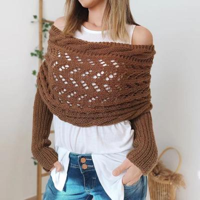 Bufanda tejida con mangas, estilo bohemio, suave, chal, patrón de crochet hueco, bufanda cruzada, suéter envolvente
