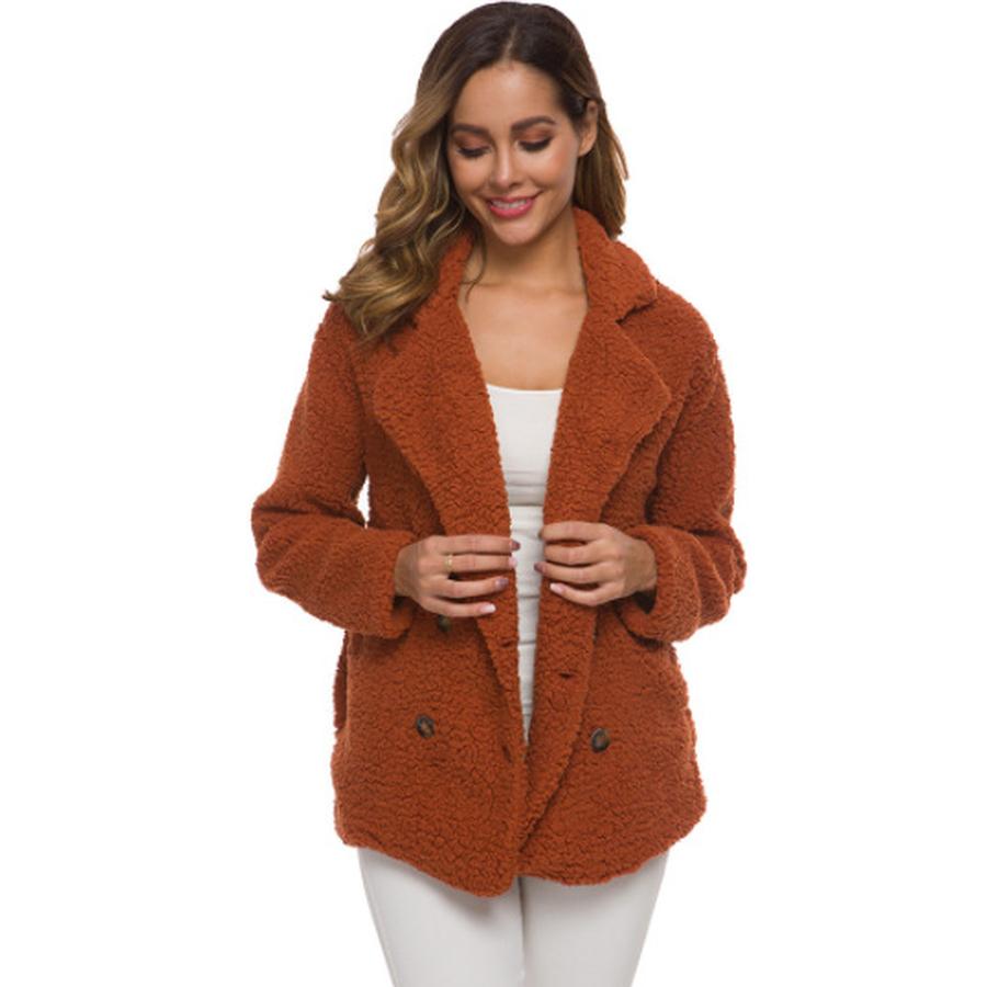 Platform Autumn New Arrivals Women's Plush Button-Down Coat Top