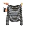Women's Striped One-Shoulder Long-Sleeve Top - 2025 Spring/Autumn Slim Fit Korean Style