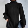 Autumn and Winter Chic Knitwear Mid-length Raglan Sleeves High Lapel Split Sweater Ladies