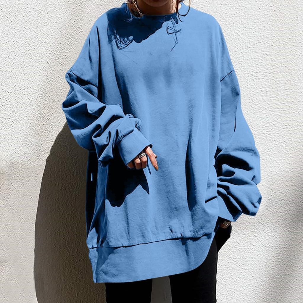 Femei moda casual guler rotund mânecă lungă culoare solidă hanorac lung