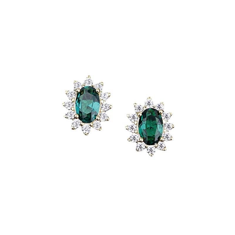 E463 Trendy Christian All-Body S925 Sterling Silver 14K Gold Plated Stud Earrings Set Green Gemstone Zircon Simple Versatile
