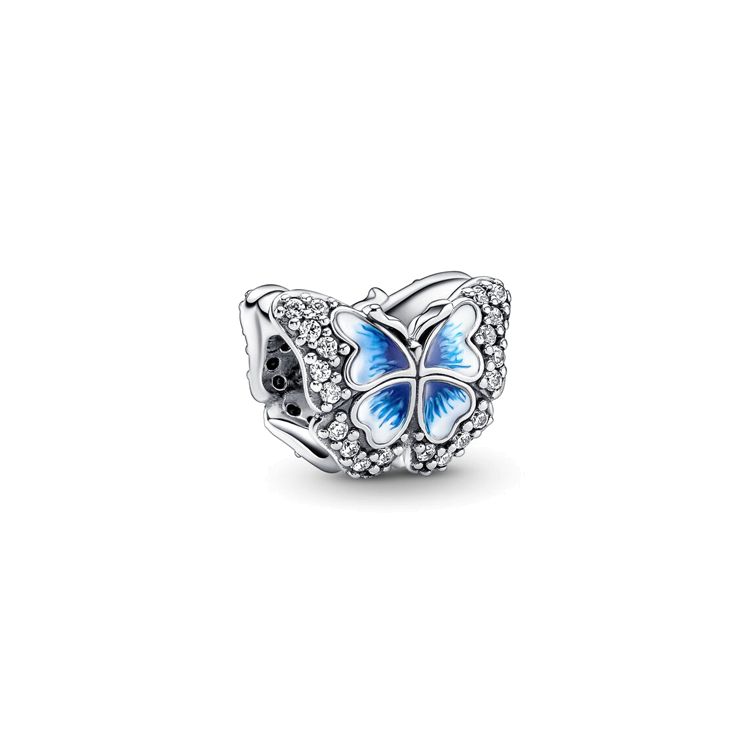 Pandora Fashionable Versatile Exquisite Shining Blue Butterfly Charm Women charm Silver 790761C01 Silver,F