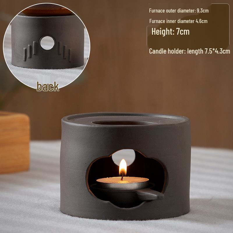 Zini Warm Tea Set: Coarse Pottery Tea Candle Stove with Cup and Japanese Gongfu Table Heating Ambiance Tea Ware for Flower Tea.