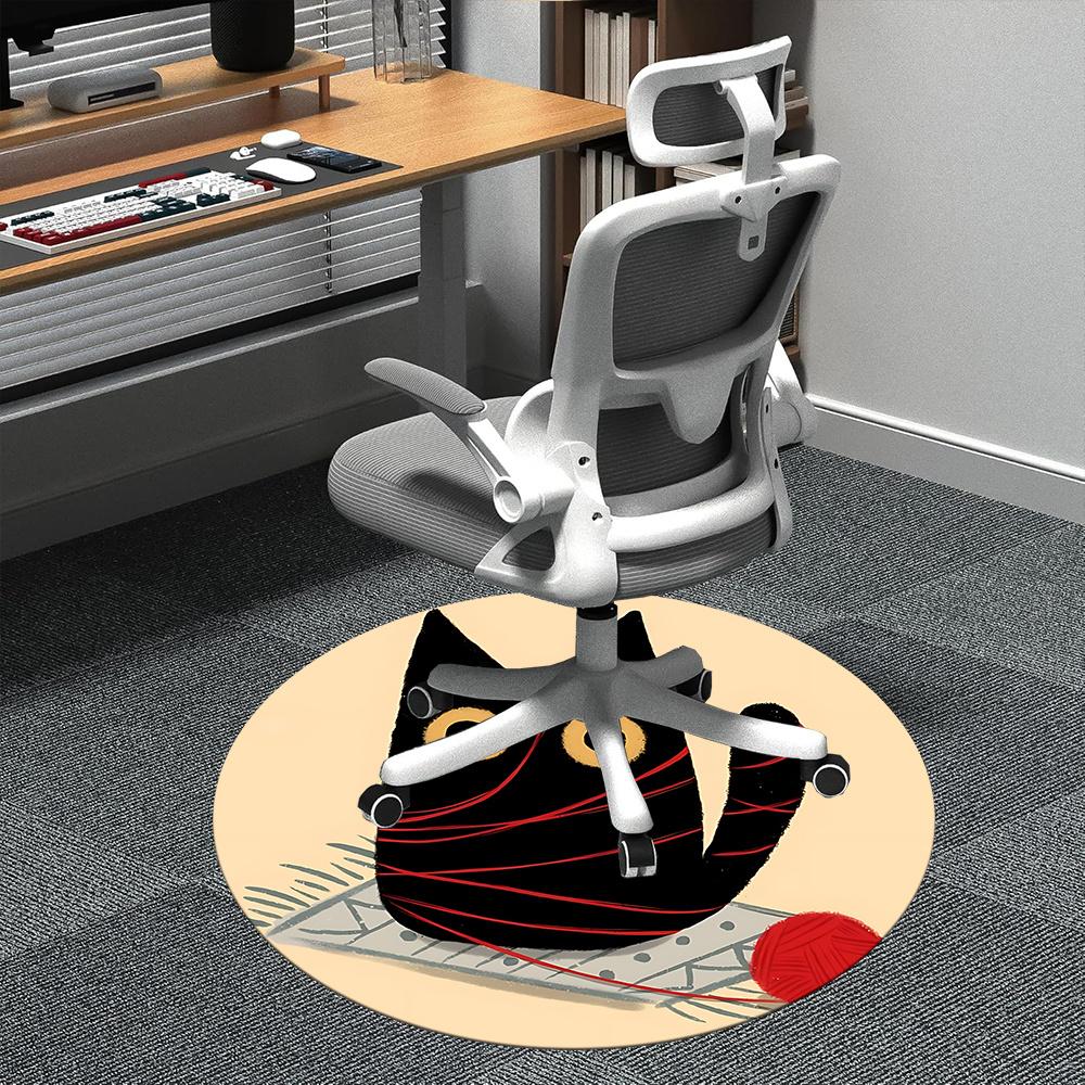 1pc Yarn Cat Office Round Area Rug, Indoor Mat Suitable ForOffice, Under Office Chairs Bedroom Living Room Home Decor, Room Deco u37 80cm by 80cm