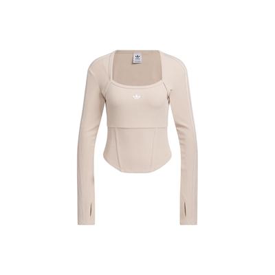 Originals Trefoil Corset Camiseta Manga Longa Feminina Tops Cinza-Milagre-Marrom IX1911