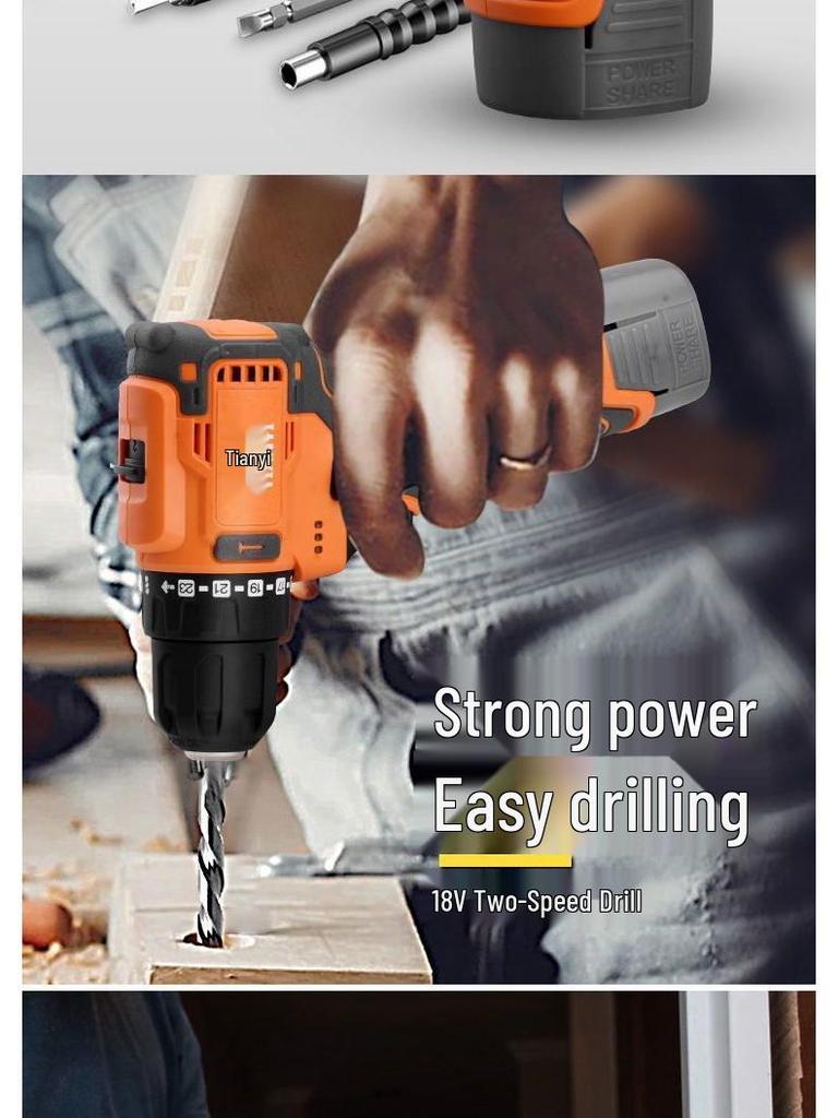 Compact Brushless High-Power Impact Drill with Rechargeable Lithium Battery for Household Use