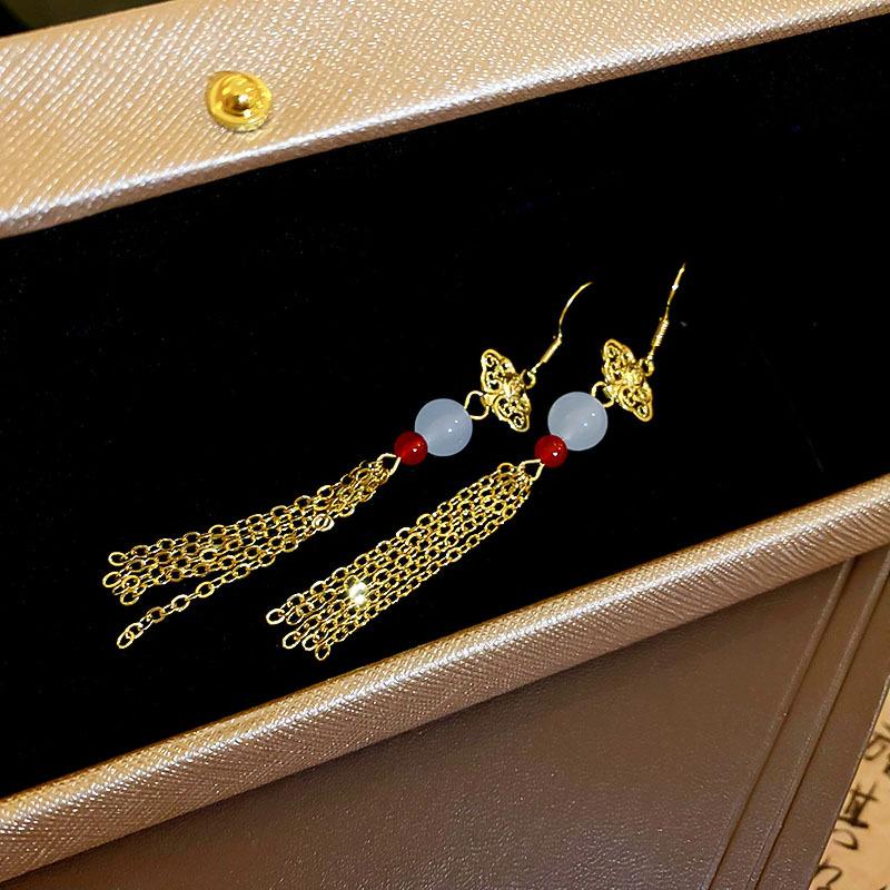 Elegant Chinese Tassel Earrings for Women - Metallic Cloud Design, Hanfu Style