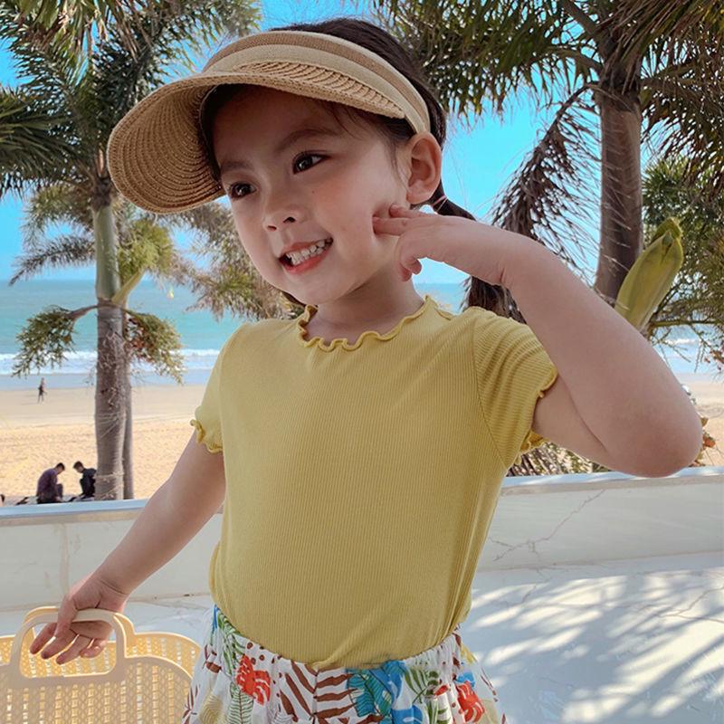 Girls' Ice Silk Ruffle Edge Short Sleeve T-shirt - Summer Baby & Toddler Top