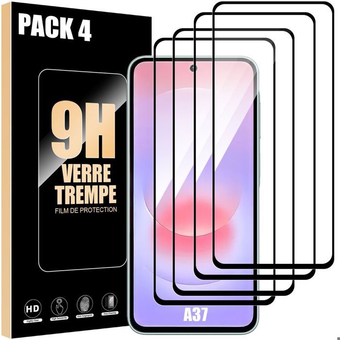 4 Verre Trempé Intégral pour Samsung Galaxy A37 5G, Protection d'écran Antichoc 9H Anti-Rayures