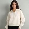 LULU Women's Hooded Half-Zip Terry Cloth Sweatshirt with Gold Logo & Zipper, Plus Velvet Yoga Wear