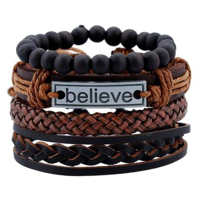 Rindsleder-Set Herrenarmband Hanfseil Retro gewebtes Armband Kombination Perlenarmband