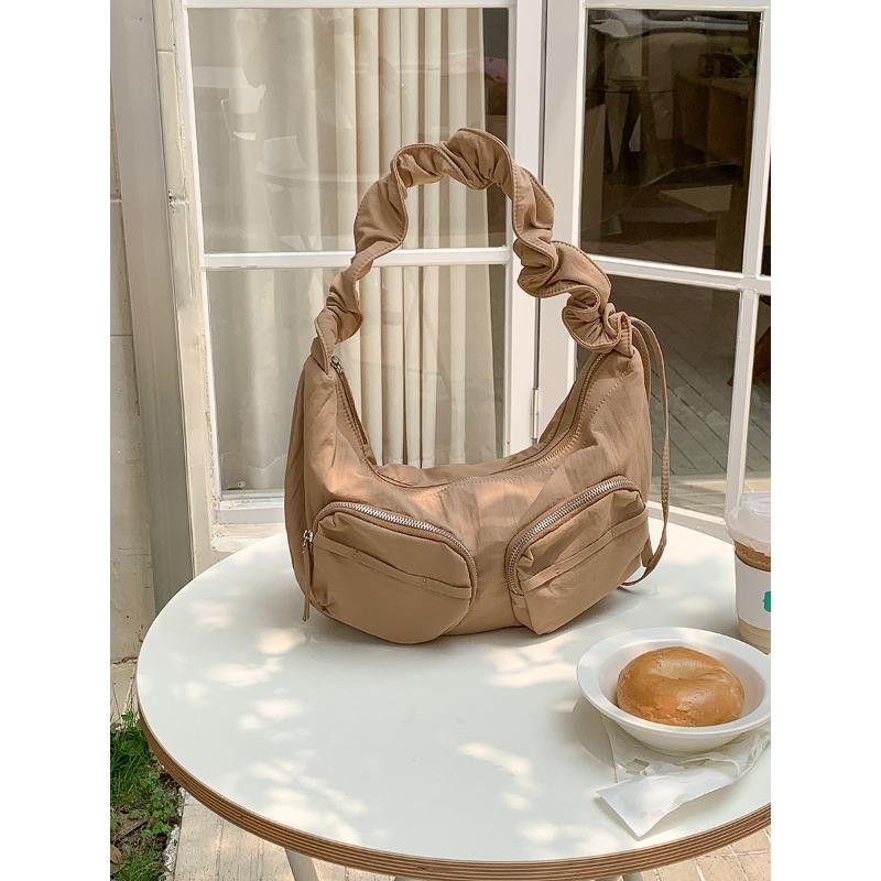 Новая летняя нейлоновая сумка-пельмень женская большой вместимости сумка с плиссировкой на шнурке повседневная универсальная сумка-мессенджер женская абрикосовый 5000₽