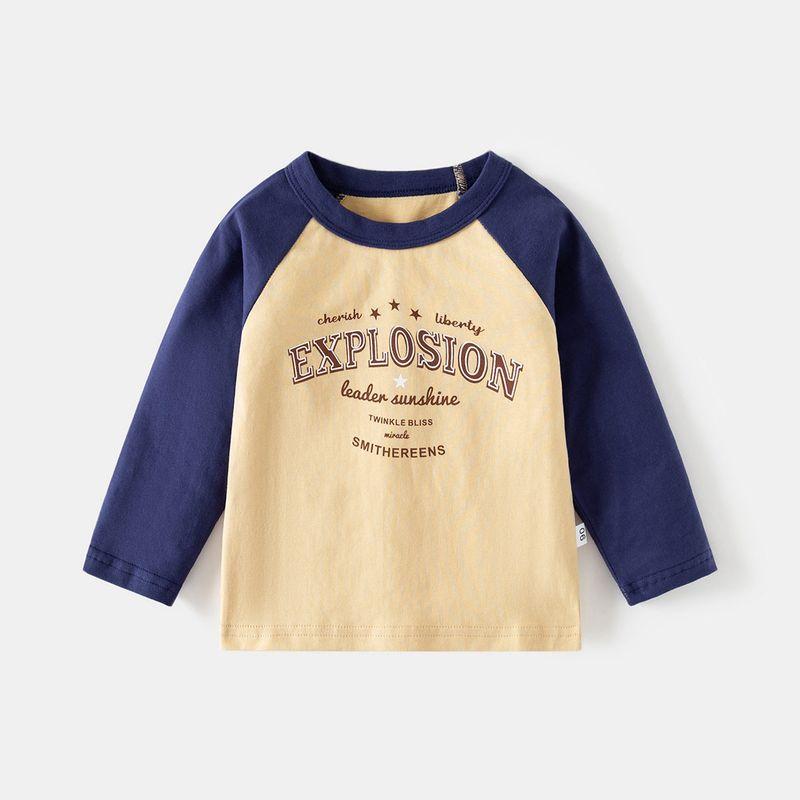 Kids Letter Raglan Sleeve T-shirt Spring and Autumn Boys' round Neck Car Bottoming Shirt Children Casual Long Sleeves Tops