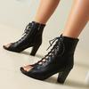 Jazz European and American lace-up fish mouth cool boots  spring and summer hollow short boots thin heels high heels dancing sandals large size