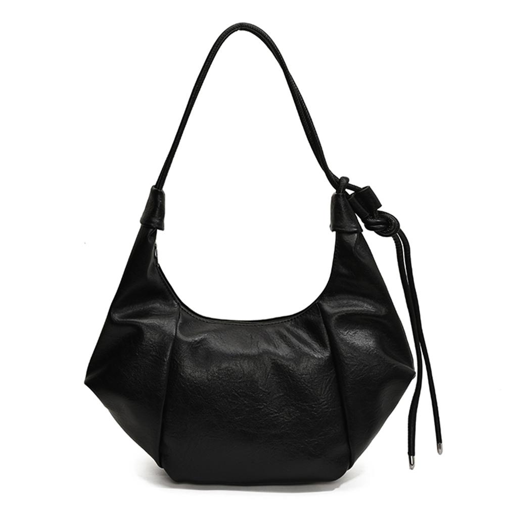 

Crescent Bag for Women Adjustable Strap Underarm Bag PU Leather Solid Color Dumpling Bag Zipper Hobo Bag for Work Travel чорний