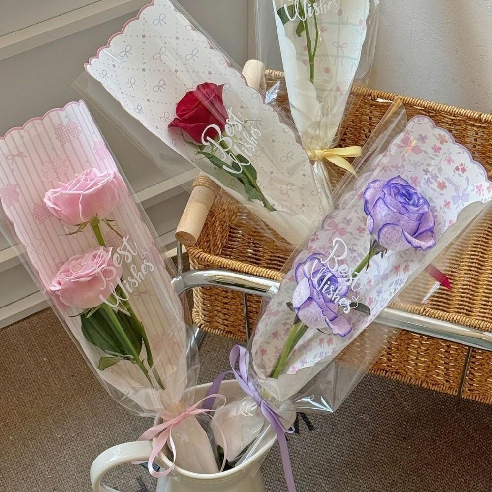 10pcs Bow Flower Packaging Bag DIY Waterproof Flower Wrapping Packa Transparent Floral Material Packaging Single Rose Sleeves