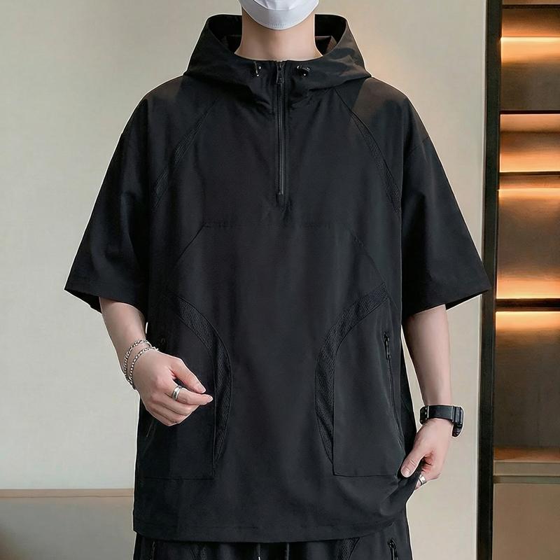 Men s Plus Size Hooded Short Sleeve T-Shirt, Breathable Casual Top (6XL-12XL) 6XL(100kg-110kg)