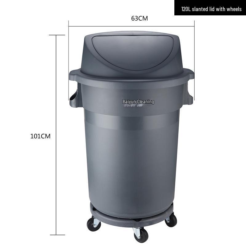 Large Round Wheeled Trash Can with Lid for Outdoor or Kitchen Use
